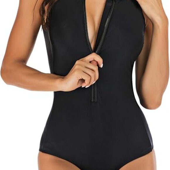 NEW Womens Rash Guard Zip Front Sleeveless One Piece Swimsuit SZ M - Picture 5 of 5